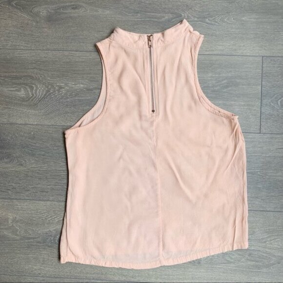 Mink Pink Tank Top Blouse Cropped Mock Neck Crepe Half Zip Pink Size Medium - Picture 13 of 14